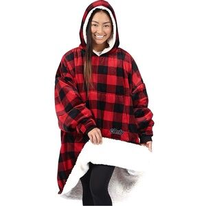 The Comfy Original Sherpa lined Buffalo Plaid Hooded Sweatshirt Blanket One Size